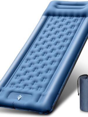 Camping Sleeping Pad, Inflatable Air Mat 5" Thick with Pillow, Built-in Foot Pump, Waterproof Layer for Pool Float, Beach, Hiking, Traveling, Tent (Blue Gray)