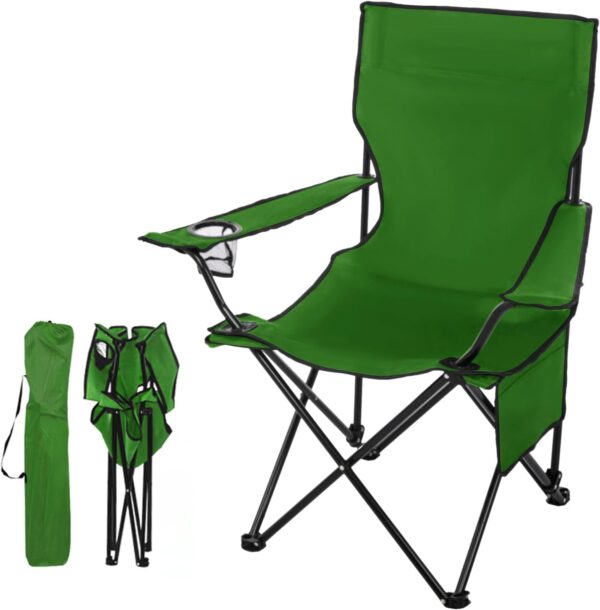 Upgrade Large Camping Chairs,Folding Camping Chair Outdoor Portable Chair Foldable Lawn Chair Support 300lbs,Outdoor Camp Chair with Cup Holder&Side Bag for Fishing Outside Sports(A-large Green)