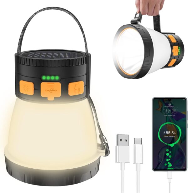 LED Camping Lantern, 1500 Lumens Camping Lantern Rechargeable with Solar Panel Charging, Waterproof, 8 Light Modes, 7500mAh Power Bank, Camping Flashlight for Hurricane Emergency, Hiking, Outdoor