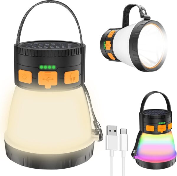 LED Camping Lantern, 1500 Lumens Camping Lantern Rechargeable with Solar Panel Charging, Waterproof, 8 Light Modes, 7500mAh Power Bank, Camping Flashlight for Hurricane Emergency, Hiking, Outdoor