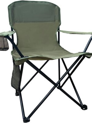 Folding Camping Collapsible Chairs Heavy Duty Lawn Chair with Cooler Bag, Storage Pocket, Waterproof Bag Outdoor Arm Chair, Supports 225LBS, Green