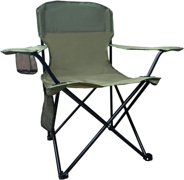 Folding Camping Collapsible Chairs Heavy Duty Lawn Chair with Cooler Bag, Storage Pocket, Waterproof Bag Outdoor Arm Chair, Supports 225LBS, Green