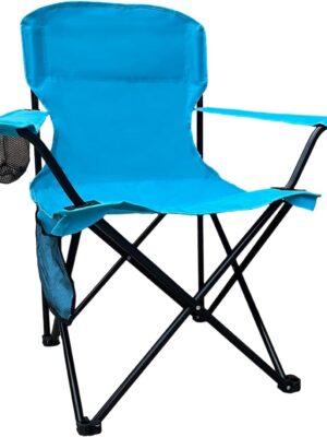 Folding Camping Collapsible Chairs Heavy Duty Lawn Chair with Cooler Bag, Storage Pocket, Waterproof Bag Outdoor Arm Chair, Supports 225LBS, Blue