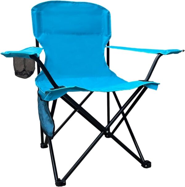 Folding Camping Collapsible Chairs Heavy Duty Lawn Chair with Cooler Bag, Storage Pocket, Waterproof Bag Outdoor Arm Chair, Supports 225LBS, Blue