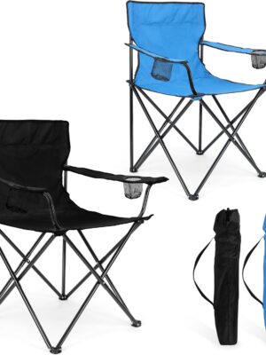 Foldable Camping Chair Set of 2,  Folding Camp Chairs & Carrying Bags for Adults, Portable for Lawn, Outdoors, Fishing, Hiking, Travel, Picnic, Beach, Oversized & Supports 275lbs (Black & Blue)