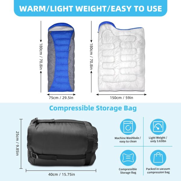 Sleeping Bags for Adults Backpacking Lightweight Waterproof- Cold Weather Sleeping Bag for Wowens Mens for Warm Camping Hiking Outdoor Travel Hunting with Compression Bags