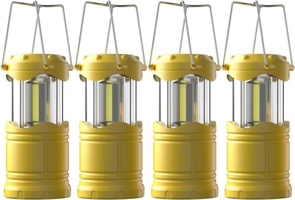 4 Pack COB Camping Lantern, Portable High Lumen Outdoor Camping Flashlight Torch Light, Bright Survival Equipment Gear Kit for Emergency, Hiking, Tent, Backpacking, Outages, Hurricanes, Yellow