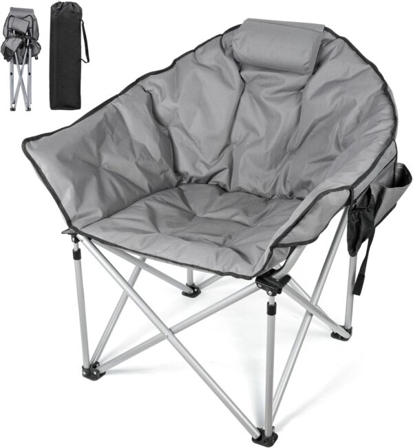 Oversized Camping Chairs for Adults, Folding Chair with Fully Padded Seat & Back, Portable Camping Lounge Chair with Two Side Pockets, Pillow and Carry Bag for Outside, Travel, Picnics