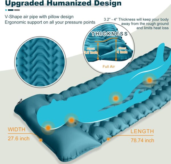 Camping Sleeping Mat, Inflatable Sleeping Pad Foot Press Lightweight Camping Pad for Backpacking Hiking Traveling, Durable Waterproof Air Mattress Compact Camp Pad Thickness 4 Inch