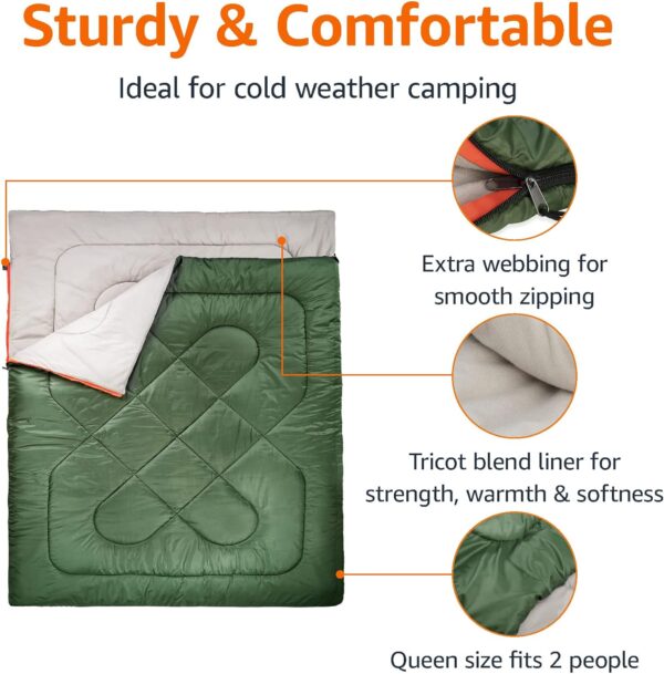 3-Season Sleeping Bag, Queen, Olive Green