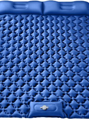 Double Sleeping Pad, Ultralight 4" Extra-Thick Self Inflating Sleeping Mat for 2 Person with Pillow Built-in Foot Pump Portable Camping Mat for Backpacking, Hiking (Blue)