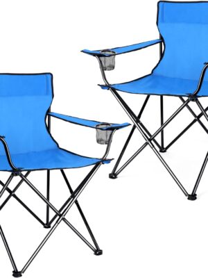 Portable Camping Chair, Outdoor Lawn Folding Chairs for Adults, Heavy Duty Large Foldable Chairs for Beach, Fishing, Tailgating and More Outdoor Sport, Carry Bag & Cup Holder (2, Blue)