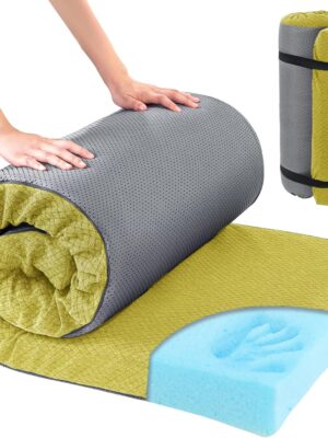 Memory Foam Camping Mattress Pad,Portable Sleeping Pad for Adult,Waterproof Cot Mattress,Roll Up Floor Mattress,Foldable Backpacking Travel Bed for Hiking,Guest Bed