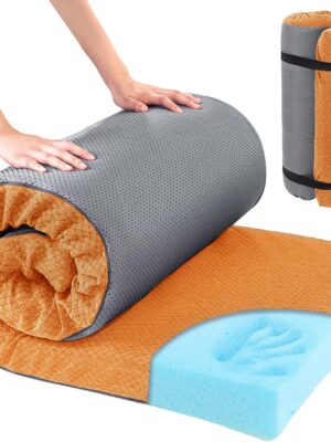 Memory Foam Camping Mattress Pad,Portable Sleeping Pad for Adult,Waterproof Cot Mattress,Roll Up Floor Mattress,Foldable Backpacking Travel Bed for Hiking,Guest Bed