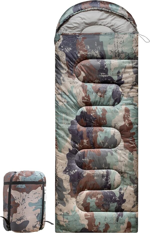 5°F Cold Weather Sleeping Bags for Adults Camping | Big and Tall Winter Sleeping Bag w. Compression Sack for Backpacking, Hiking | Waterproof, Portable | Camouflage